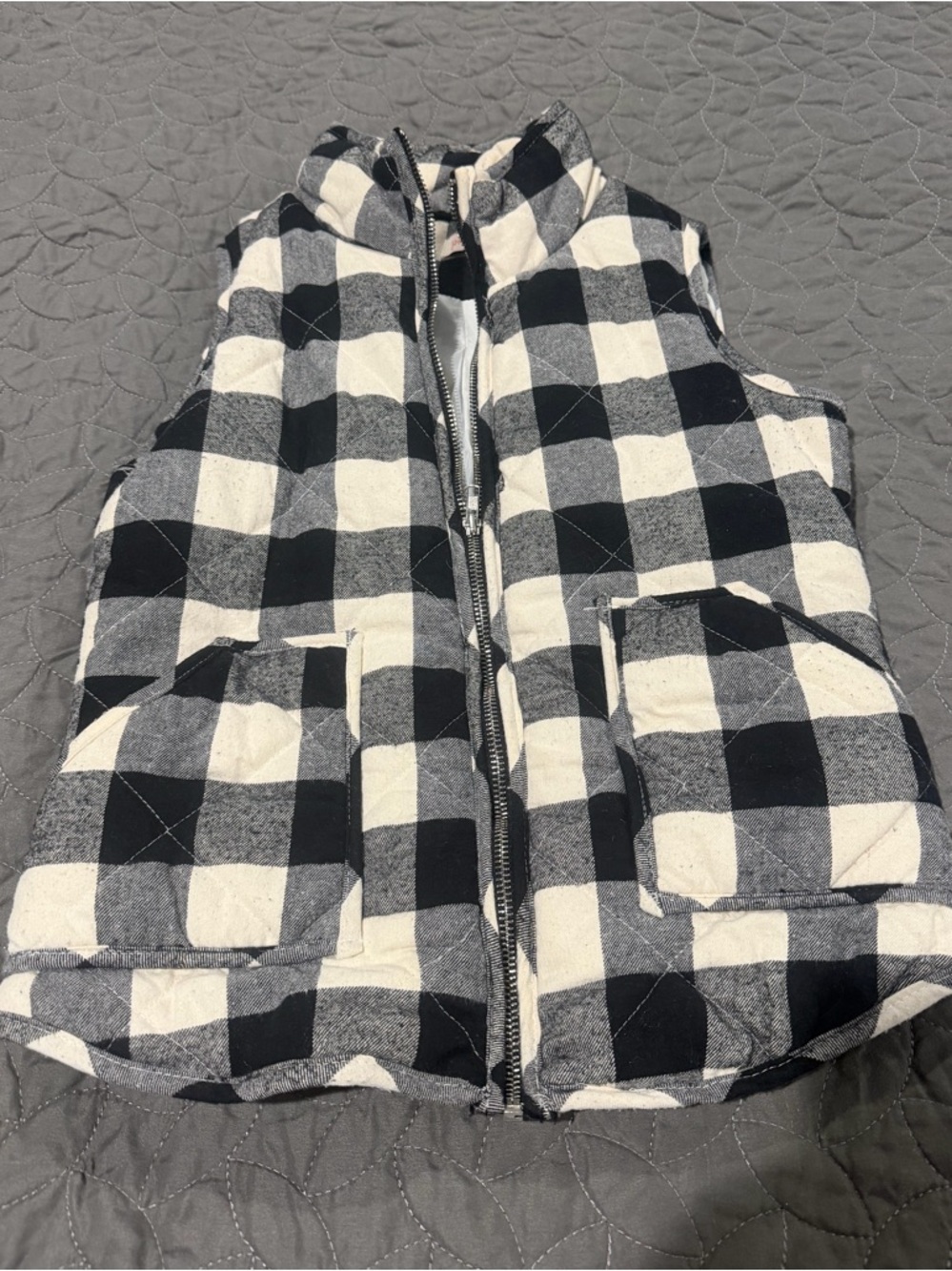Pixley Black and White Buffalo Plaid Quilted Vest